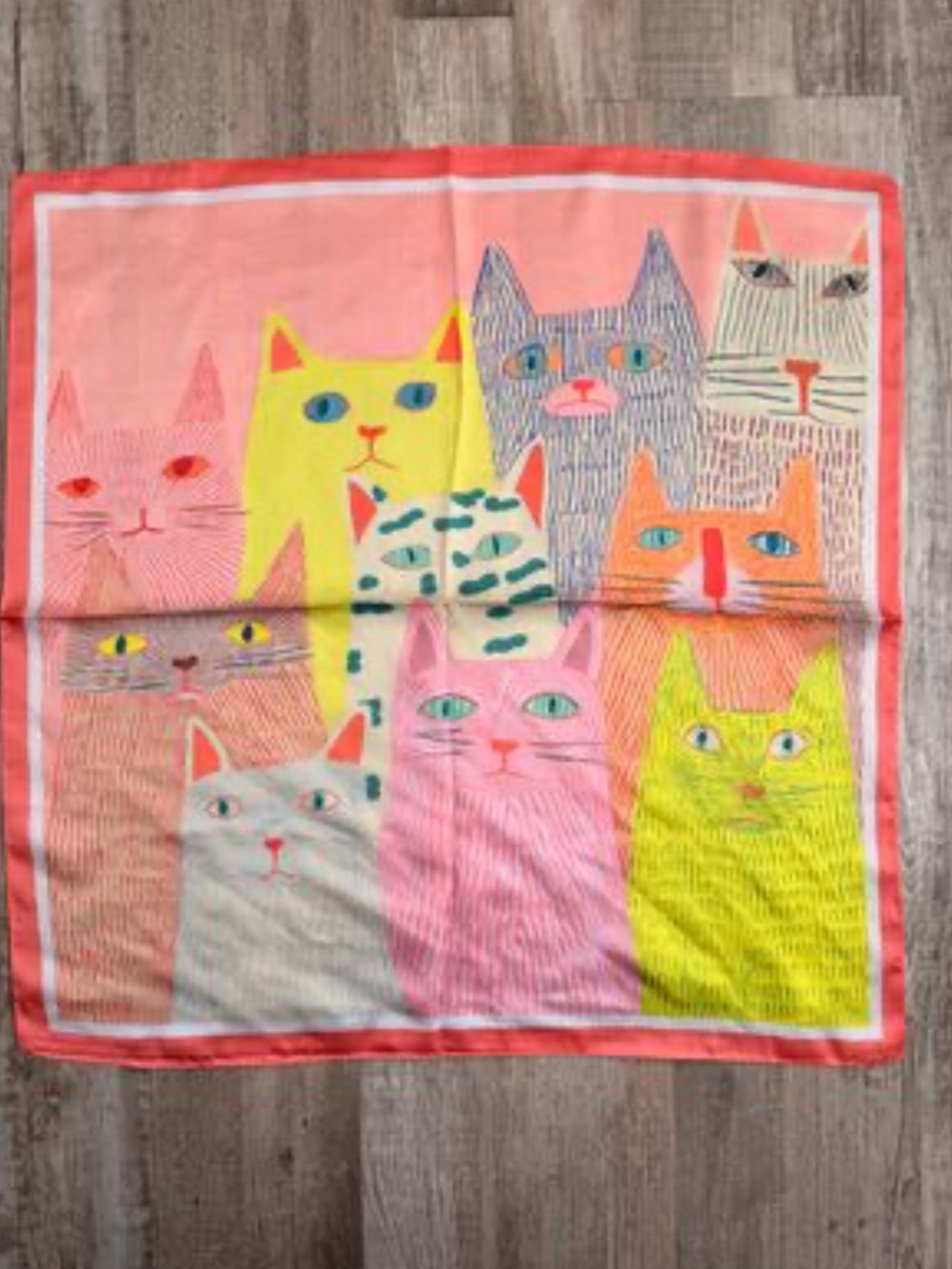 Colorful CatβPrint Silky Scarf polyester approximately 27β x 27β